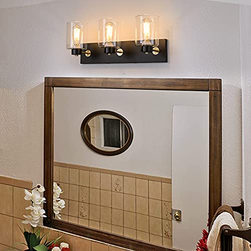 SINMILA Black Vintage Bathroom Vanity Light Fixtures with Modern Glass