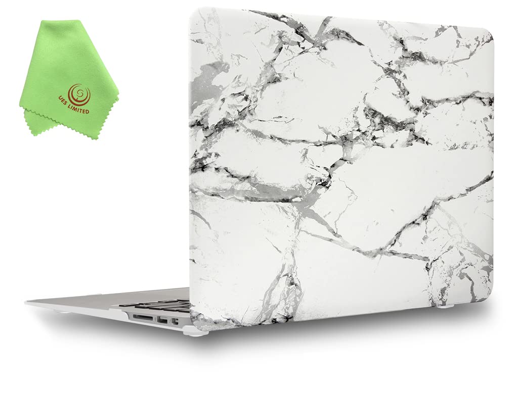 UESWILL Marble Pattern Smooth Touch Hard Shell Case Cover Compatible with 2010-2017 MacBook Air 13 inch (A1466/ A1369), (White/Grey)