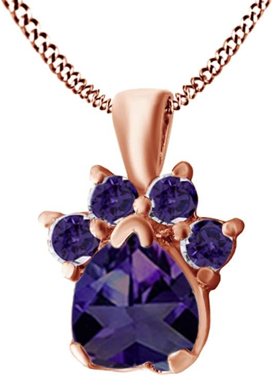 Heart &Round Cut Dog Paw Pendant in 14K Rose Gold Over Sterling Silver