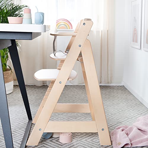 roba Sit Up Flex 2 in 1 Highchair, Adjustable Height, from 6 Months to 70 kg, with Footrest, Robust and Ergonomic, Natural Wood