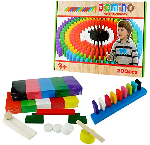 Wooden Dominoes Set, 200pcs Domino Building Blocks Racing Game Set Educational Play Stacking Toy Col