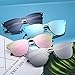JIM HALO Rimless Mirrored Sunglasses Women Men One Piece Horned Rimmed Glasses (Black Frame/Mirror Blue Lens)