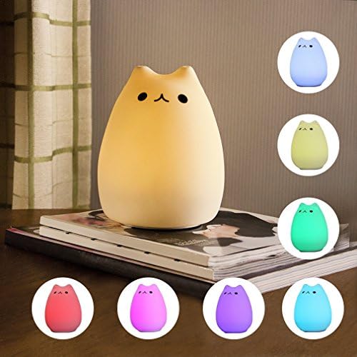 LED Night Light for Kids, USB Rechargeable Cute Soft Silicone Nursery Lamp with Sensitive Tap Control, 7-color Breathing Light Modes for Baby, Children and Women Bedroom