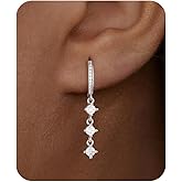 Dangle Earrings For Women Trendy 14K Gold Plated Drop Silver Long Dangling Dainty CZ Simple Hanging Jewelry