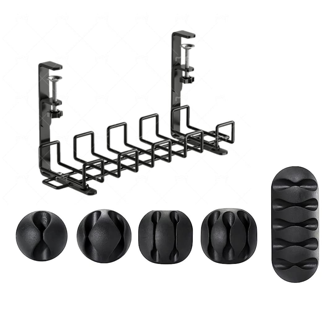 Wuudi Desk Cable Management Tray, Black, 40 x 12.5 cm, Modern, 1 Count, Metal, Clamp, Cord Management Cover