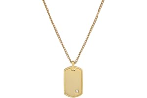 Geoffrey Beene Stainless Steel Men's Engravable Dog Tag Pendant Box Chain Necklace with Cubic Zirconia Stone