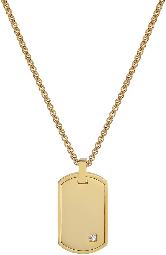 Geoffrey Beene Stainless Steel Men's Engravable Dog Tag Pendant Box