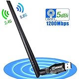 ANEWKODI Wireless USB 1200Mbps USB Wifi USB 3.0 Dual Band (2.4GHz/300Mbps + 5.8GHz/867Mbps) 802.11ac/b/g/n Wifi Adapter for PC/Desktop/Laptop, Support Windows 10/8.1/8/7/XP, Mac OS