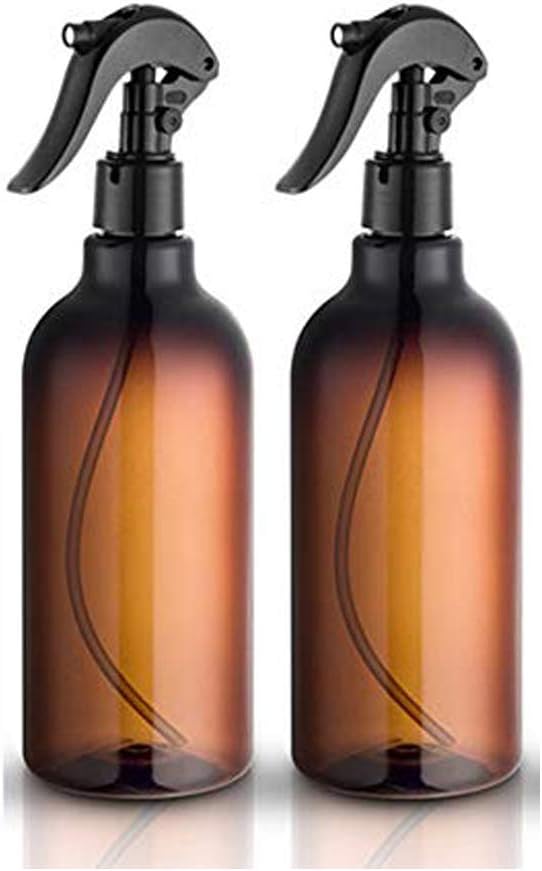 Afufu Spray Bottles, 2 Pcs 500ML/16oz Plastic Empty Spray Bottles with Black Fine Mist Sprayers Refillable Container for Essential Oils, Cleaning, Kitchen, Garden, Hair by Household Sprayer (Amber)