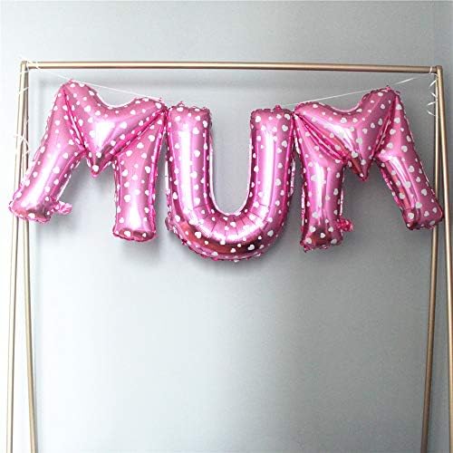 the GreatTony MUM Balloon Banner Self Inflating Balloons for Party Decorations,Mother's Birthday, Thanks Mum Decoration, Rose Red with Heart