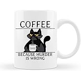 QUICQOD Cat Coffee Mug,Funny Cat Gifts for Cat Lovers,Coffee Because Murder Is Wrong Cat Ceramic Cup,Birthday Gifts for Women Friend Cat Mom,11 Oz