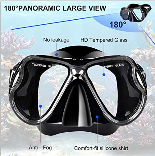 Charlemain Dry Snorkel Set, HD Panoramic View, Anti-Fog and Anti-Leakage, Adjustable, Safe material, Scuba Diving Mask for Professional Snorkeling Adults