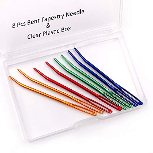 Aozer 8 Pcs Bent Tapestry Needle Yarn Needle Knitting Needles Sewing Needles Weaving Needle Darning Needles Bent with Clear Plastic Box