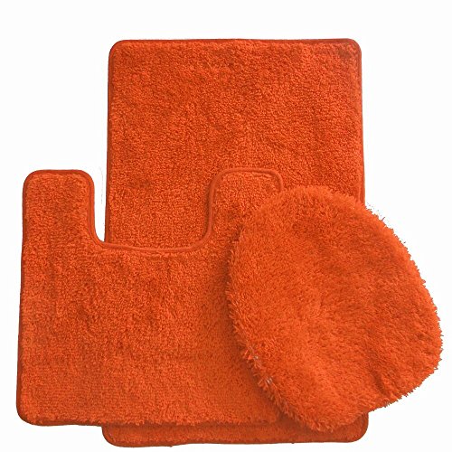 Daniel's Bath & Beyond 3 Piece Solid Luxury Bath Mat, Orange
