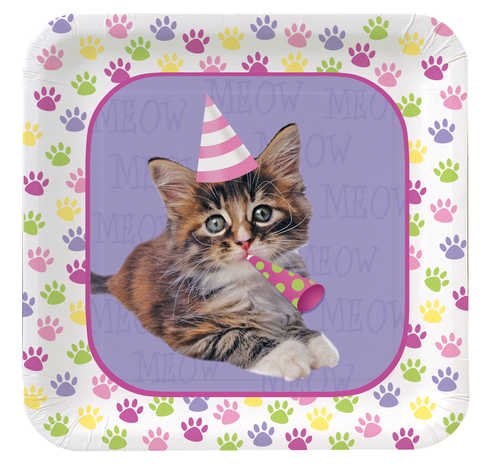8-count square paper dessert plates, purr-ty time