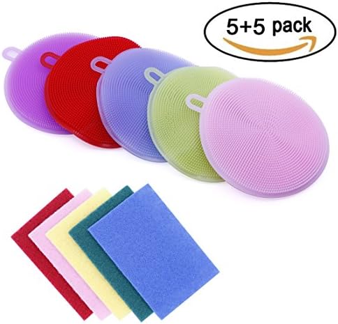 Food Grade Silicone Dish Scrubbers Brushes Kitchen Dish Cleaning (5 Pack + 5 Pack)