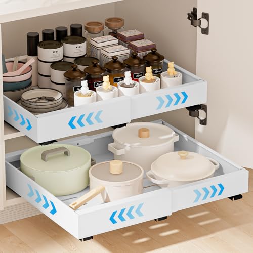 Gaethra Cajón Telescópico 2 piezas Cajones Extraibles Para Cocina Bandeja Armario Cocina Cajón Deslizante Para Alacena Cajón de Cocina Extensible Desplegable Organizador de Cajones(52-32 x 42 x 7cm)