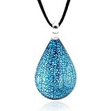 Chuvora Hand Blown Venetian Murano Glass Water Drop Pendant Necklace, 18-20 inches