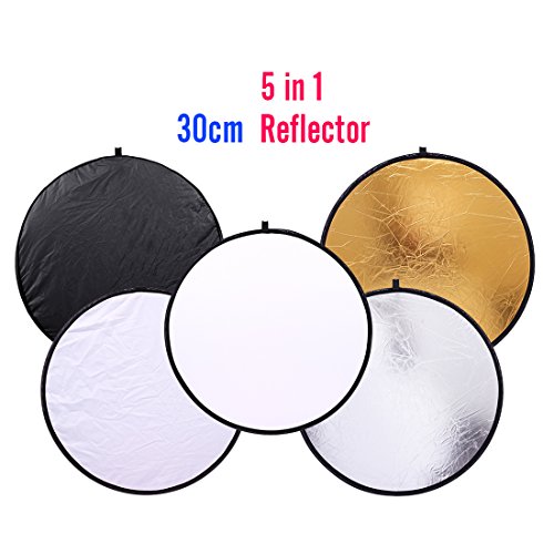 5 in 1 Photo Video Reflectors 12 inch (30cm) Collapsible Multi-Disc Light Round Photography Reflector with Bag -Translucent, Silver, Gold, White and Black - Thumbnail 5