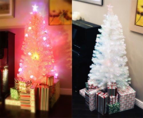7 FT PRE-LIT MULTI COLOR LED LIGHTS &amp; FIBER OPTIC WHITE CHRISTMAS TREE WITH STAR TOPPER