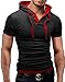 Benibos Men's Hooded Short Sleeve Polo Shirt (US:S/Tag XL, 025Dark Grey + Red Hat)