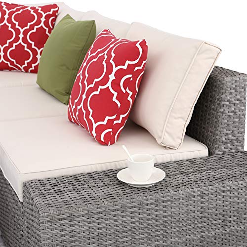 Do4U 6 PCs Outdoor Patio PE Rattan Wicker Sofa Sectional Furniture Set Conversation Set- Thick Seat Cushions & Glass Coffee Table| Patio, Backyard, Pool| Steel Frame (Beige)