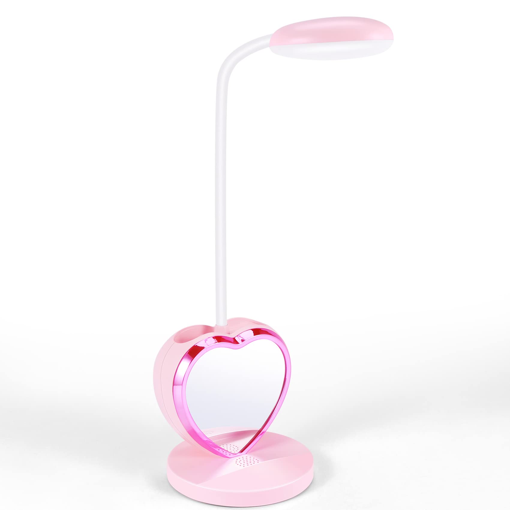 Wanjorlay LED Desk Lamp for, Rechargeable LED Desk Lamp with USB Charging Port & Pen Holder, Eye-Caring Dimmable Pink