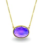 FUN JEWELS 18K Gold Plated Color Changing Oval Mood Stone Pendant Mood Necklace, Facet Cut Crystal, 18” Chain, Gifts for Women