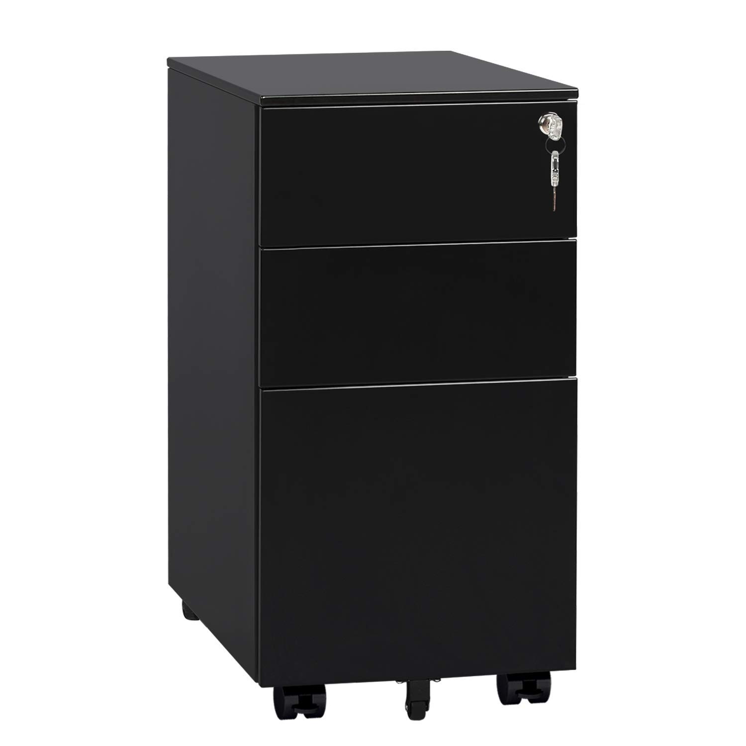 DEVAISE Metal Slim Filing Pedestal, 3Drawers, Mobile File