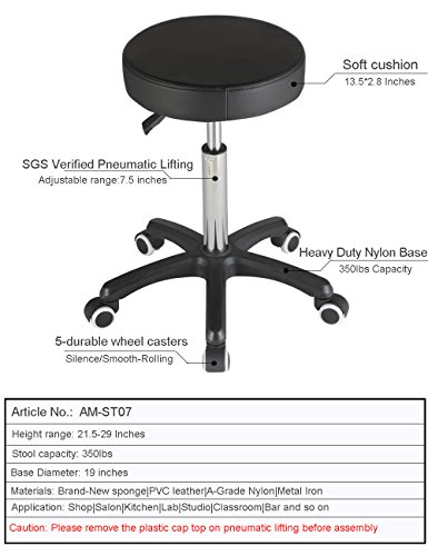 FRNIAMC Shop Stools on Wheels Rolling Swivel Chair for Salon Spa Massage Tattoo Studio,Black