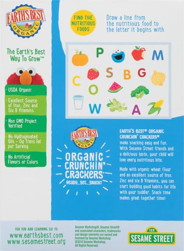 EARTH’S BEST ORGANIC SESAME STREET TODDLER CRUNCHIN’ CRACKERS, ORIGINAL, 5.3 OZ. BOX