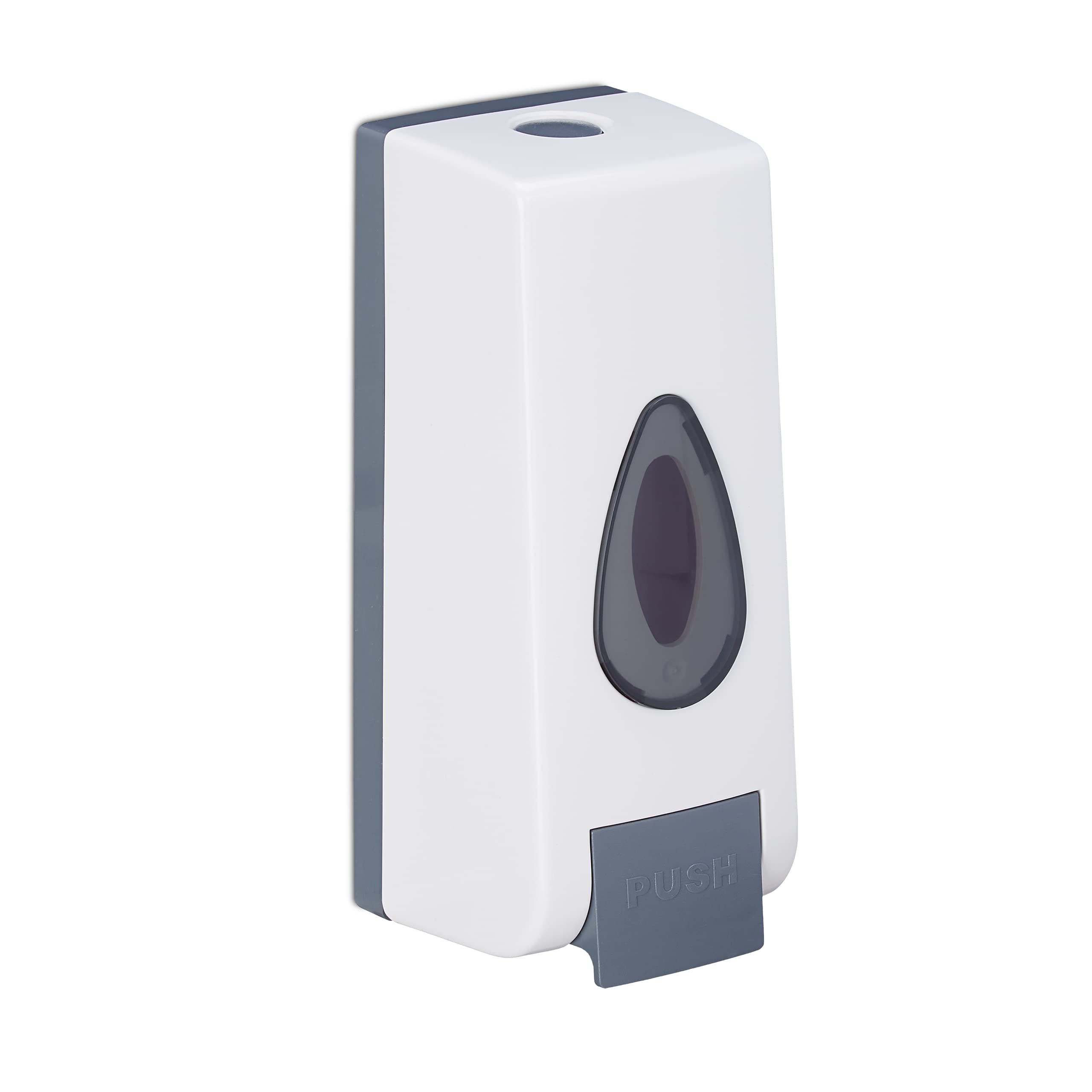 Relaxdays Wall Soap Dispenser, Refillable, for 350 ml, Wall Mounting, Manual, Liquid, HxWxD: 20 x 7.5 x 7.5 cm, White