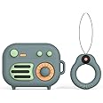 Compatible with Retro Radio AirPods Pro Case, Protective Silicone Retro Radio Skin for AirPod Pro Case Gramophone, Funny Kawaii Cute Fashion Cartoon 3D Cover for AirPods with Ring (Retro Green)