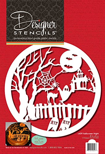 Designer Stencils C459 Halloween Cake Fright Top Stencil, Beige/semi-transparent