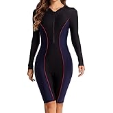 Mselyseshe Women Rash Guard Long Sleeve Shirts Boyleg One Piece Swimsuit Surfing Bathing Suit UPF 50 Front Zip Surf Wetsuit