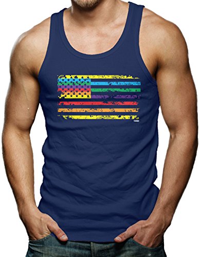 UPC 889104499503, Rainbow American Flag - Gay Lesbian Men&#39;s Tank Top T-shirt (Medium, NAVY BLUE)