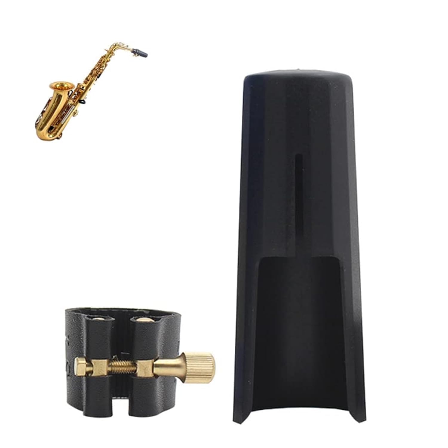 OriGlam SAX_10D Woodwinds Soprano Saxophone Mouthpiece Cap, Leather Ligature Fastener with Plastic Mouthpiece Cap for Sax Saxophone (Soprano)