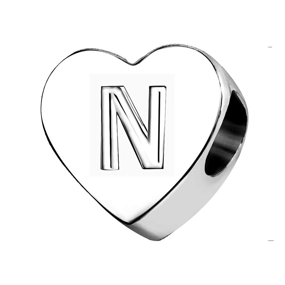 KunBead Jewelry Letter N Initial Charms Baby Girl Boy Engagement Nurse Love Heart Bracelets and Charms