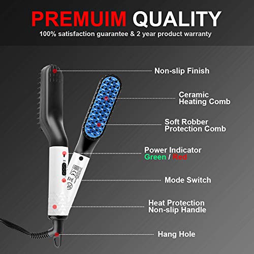 Beard Straightening Comb, Beard Straightener Brush for Men, Multifunctional Electric Ionic Hair Straightener Hot Quick Styling Comb for Beard, Curling Iron with Dual Voltage 110-240V Great for Travel