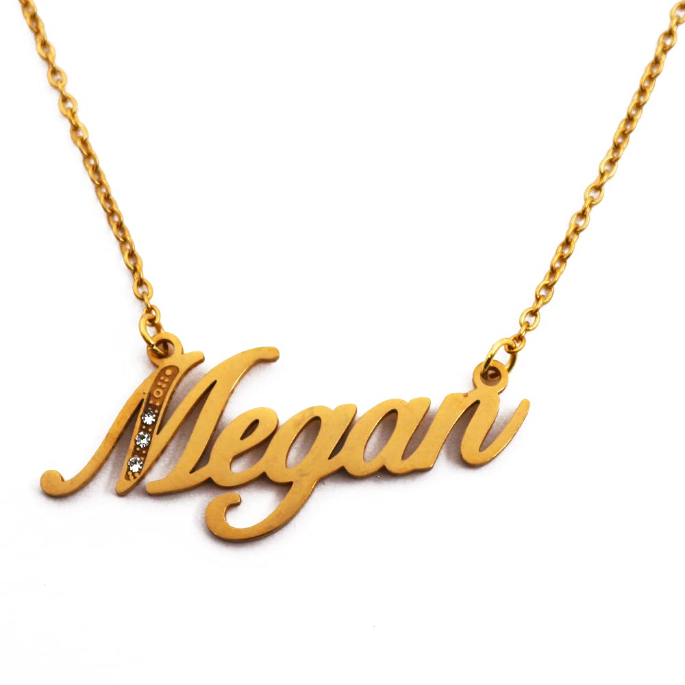 Kigu Name Necklace Megan - Gold Tone - Custom Name Necklace - Personalised Jewellery for Ladies- Customised Jewellery for Girls- Custom Pendant Megan
