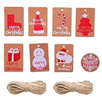 Sun Forever 160 Pieces Christmas Brown Kraft Gift Name Tags Hanging Labels with 65.6 feet Twines for Crafts Party Supply, 8 Designs