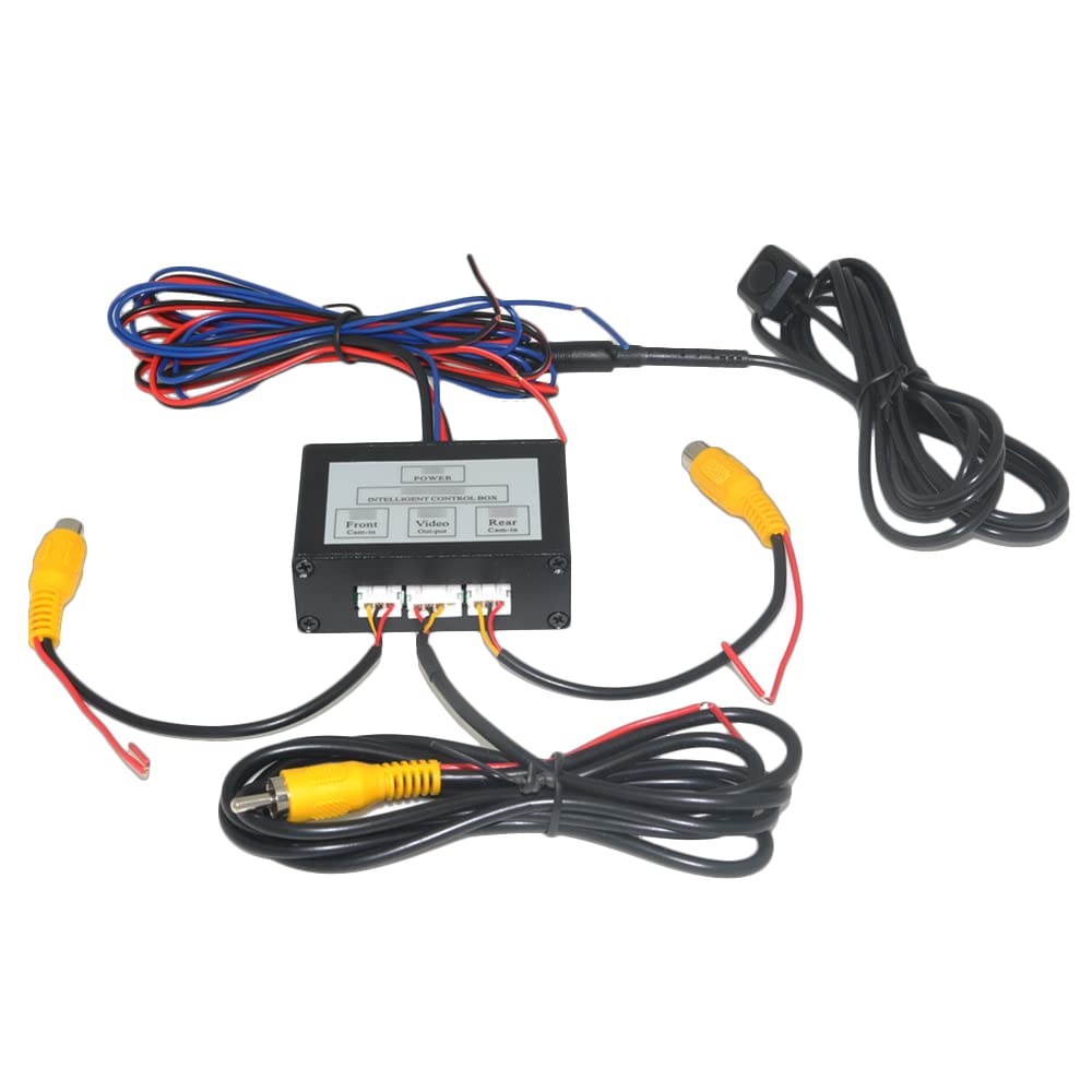 Baceyong ABS Car Camera Video Control Box with Front and Back Vedio Input, Universal Vehicle Two-Way Video Control Switch Box Reversing Camera Control Kit for Car Wagon RV Bus