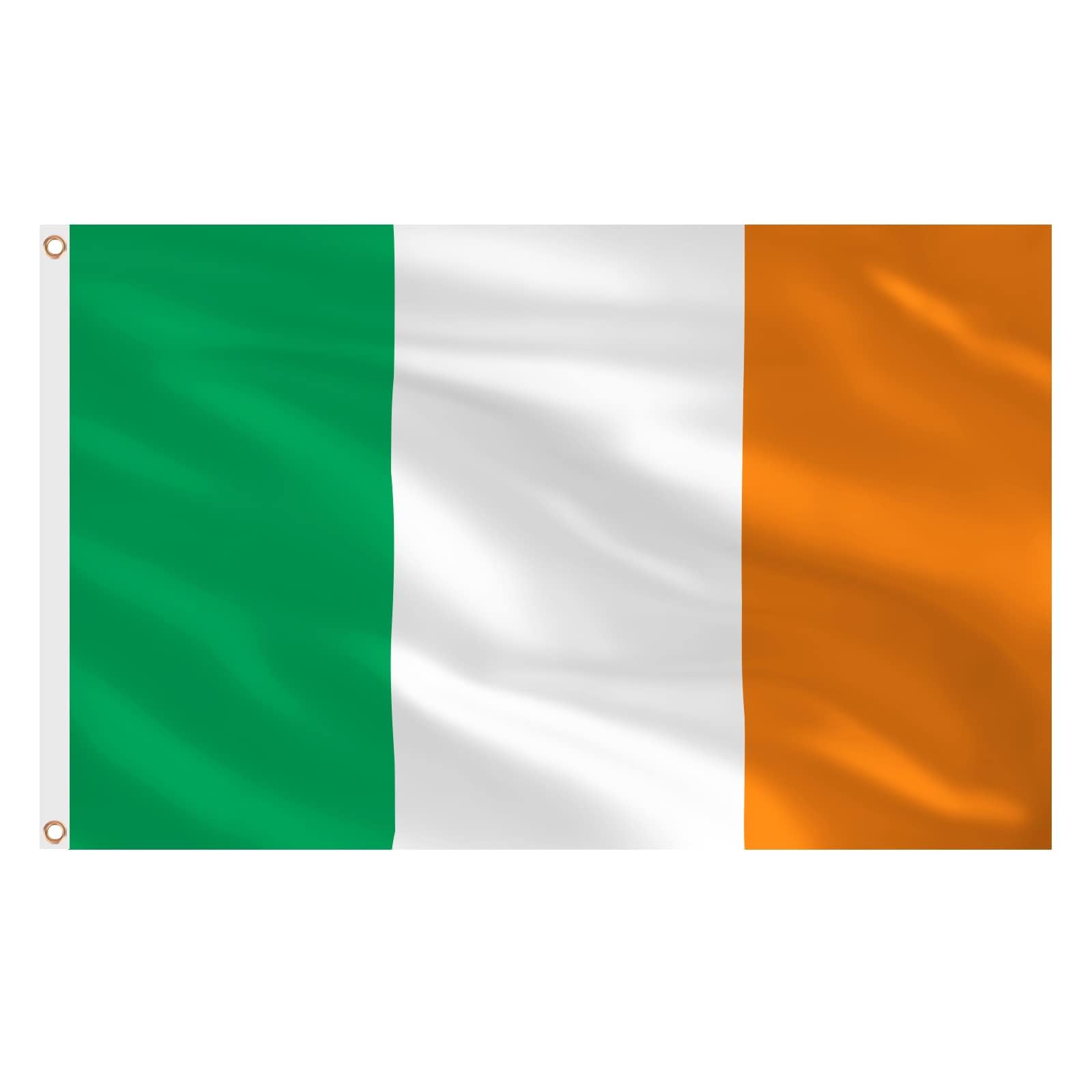 AhfuLife Irish Flags 5ft x 3ft for St. Patrick's Day Party Decorations, 1pcs Large Ireland Flags - Double Side with Brass Eyelets for Six Nations Rugby Euro World Cup Football Party Decoration