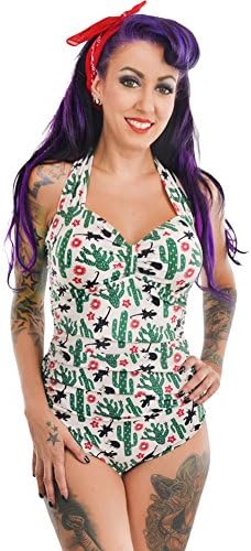 Too Fast Apparel Rita Retro Halter Swimsuit Western Desert Cactus Size L
