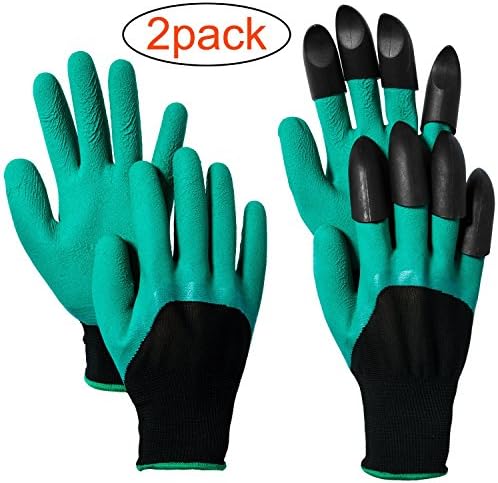 Garden Gloves, Garden Genie Gloves with Fingertips Claws Green Quick Waterproof, Nursery Planting, Safe for Rose Pruning, Thorn Protection, Great Gift for Mom and Dad (2 Pairs)