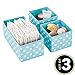 mDesign Fabric Drawer Divider Organizer Bin, Nursery/Bedroom Dresser, Closet, Shelf, Playroom Organization, Hold Clothes, Toys, Diapers, Bibs, Set of 3, Turquoise Blue/White Polka Dot