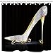 KOTOM Girly Decor Shower Curtain, Fashion Lady High Heel Shoe with Diamonds (No Glitter), Polyester Fabric Bath Curtains Set with Hooks 69W X 70L Inches, Silver Grey Yellow