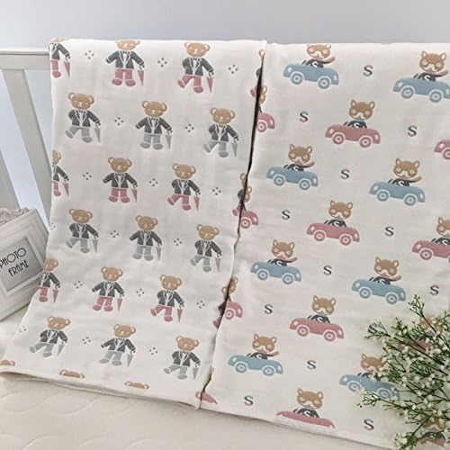Riho Baby 100% Muslin Cotton Gauze No Formaldehyde No Phosphor Bath Towel Swaddle Blanket(8 layers) (Bear)