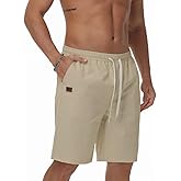 Demucy Mens Casual Shorts Summer Drawstring Twill Chino Short Golf Vacation Jogger Elastic Waist Short with 4 Pockets