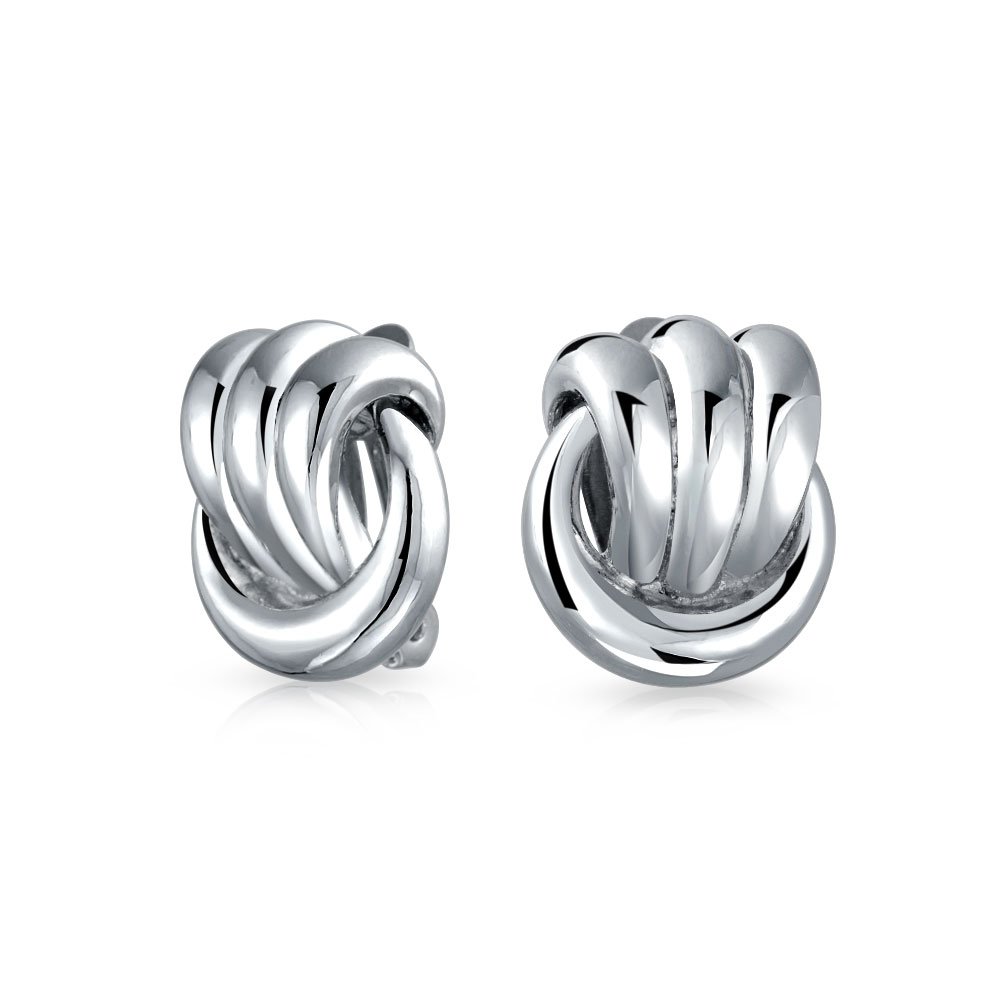Fashion Rope Cable Knocker Love Knot Work Clip On Earrings For Women Non Pierced Ears Polished Silver Plated Brass — image 1